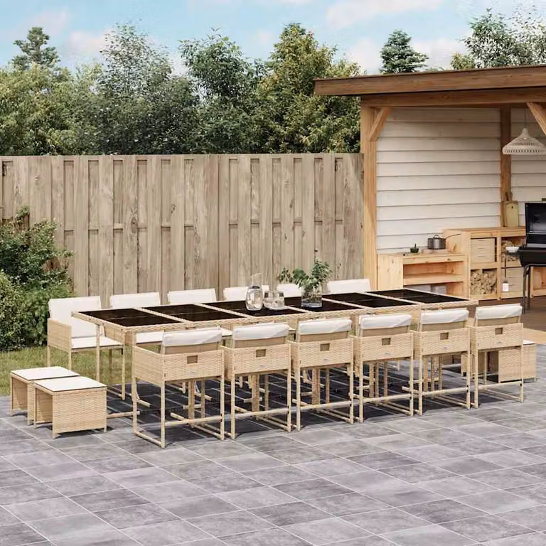 vidaXL Set da Pranzo da Giardino 17 pz in Polyrattan con Cuscini Beige e Tavolo in Vetro