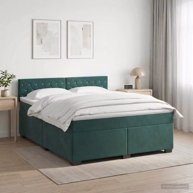 Letto con Box Spring, Materasso a Molle Pocket e Illuminazione LED vidaXL, Verde Scuro, L/P: 140 x 190 cm