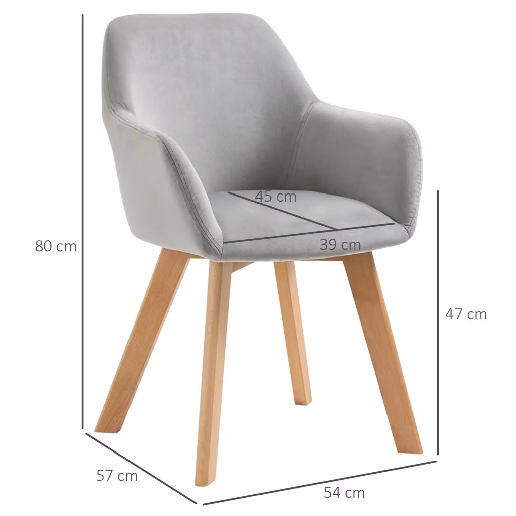 Set di 2 sedie da pranzo WISHDOR grigie con braccioli e schienale ergonomico in velluto, design moderno – 2