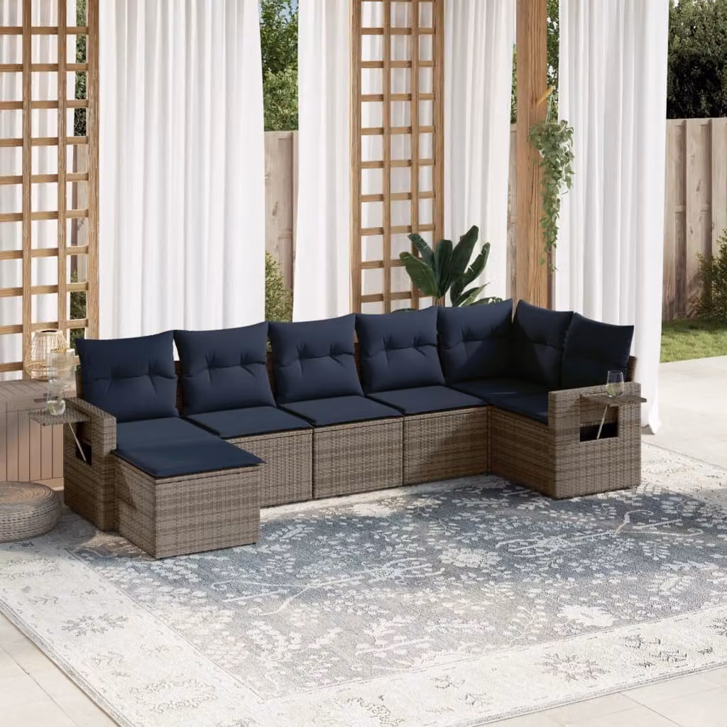 Set Divani da Giardino vidaXL 7 pz in Polyrattan Grigio con Cuscini e Struttura in Metallo