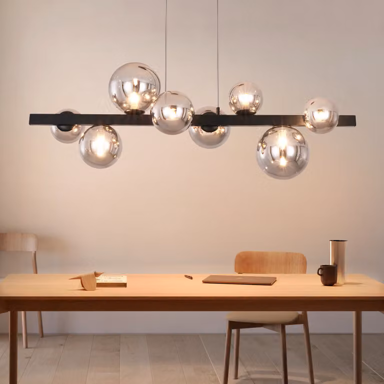 ZMH Lampada a sospensione per tavolo da pranzo Soggiorno - Lampada da cucina a sospensione G9 Luce a 8 fiamme Lampada per tavolo da pranzo Sala da pranzo Lampada a sospensione a sfera di vetro Moderna grigio fumo per cucina Hotel (senza lampadina)