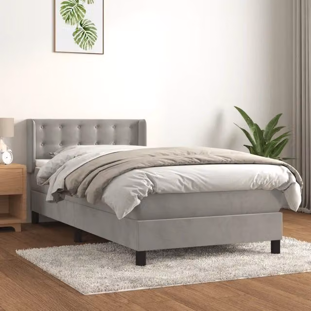 Giroletto a Molle con Materasso-Struttura Letto Grigio Chiaro 90x200 cm Velluto 824482