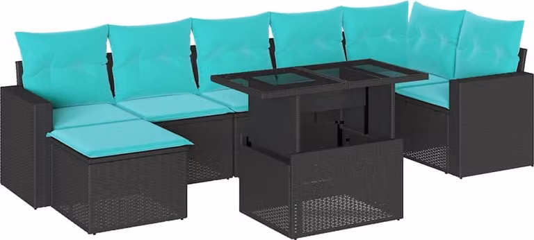 set di divani da giardino 8 pezzi con cuscini, polyrattan nero