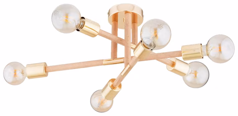 Lampada da soffitto OTELLO in legno chiaro e oro, 6xE27x15W, legno, dimensioni: 26x48x60 cm, IP20, Alfa
