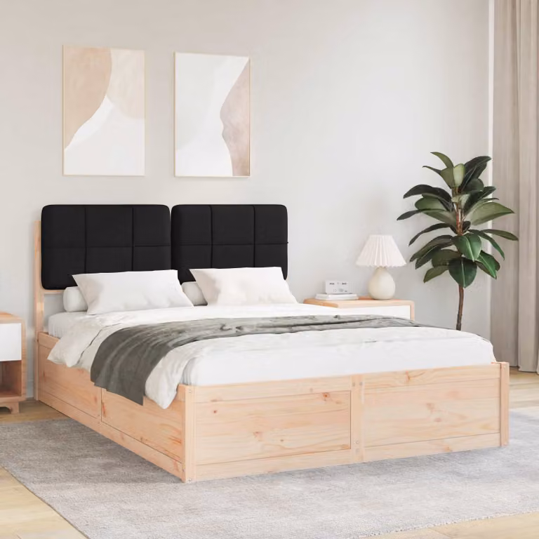 Letto con testiera rivestita in tessuto nero vidaXL in pino massello L/P/H: 140 x 190 x 145,5 cm