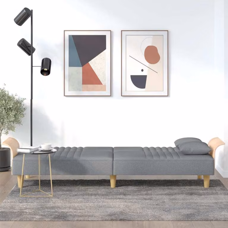 Maison Exclusive - Divano letto con braccioli, colore grigio chiaro, rivestito in tessuto