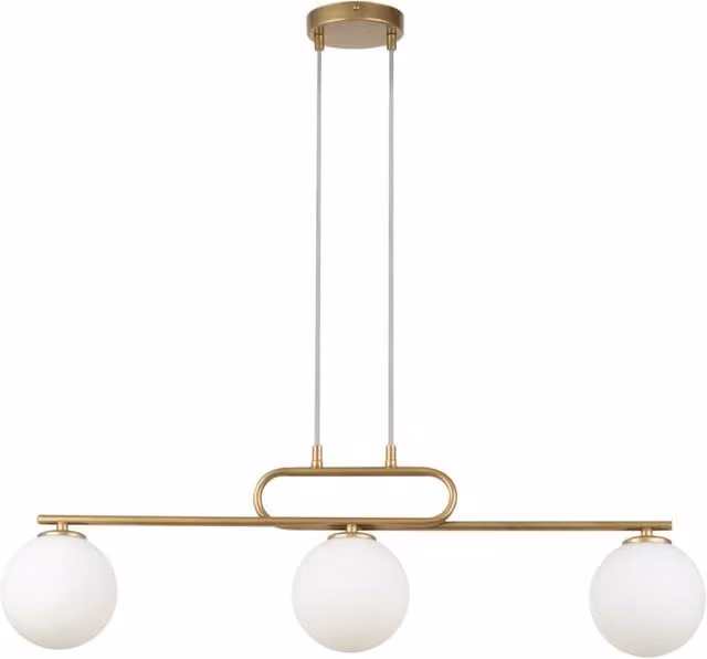 Lampada a sospensione Sigma Lighting Tes in metallo e vetro oro con 3 sfere bianche e lampadine G9