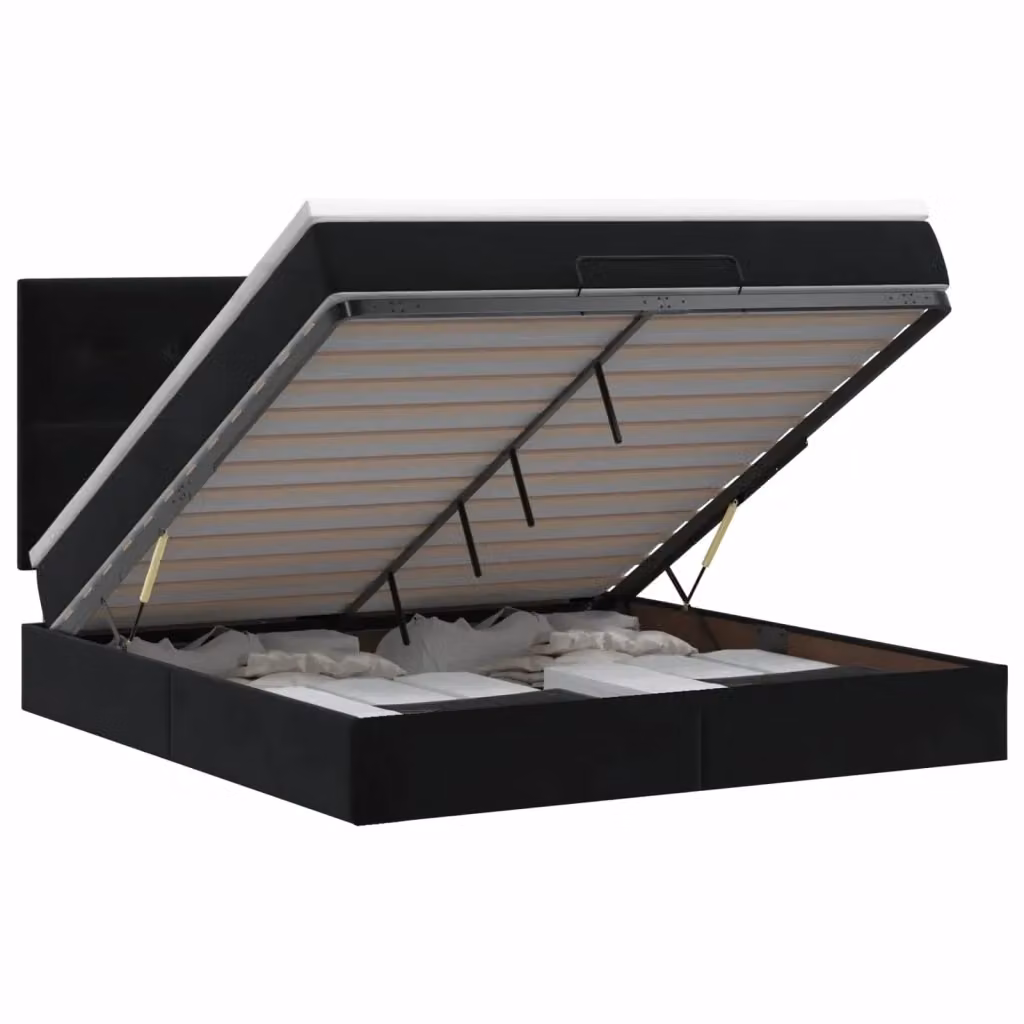 Letto ottomano moderno vidaXL in velluto con contenitore a sollevamento, Bianco e Nero, L: 140 cm, P: 190 cm, H: 88 cm – 2