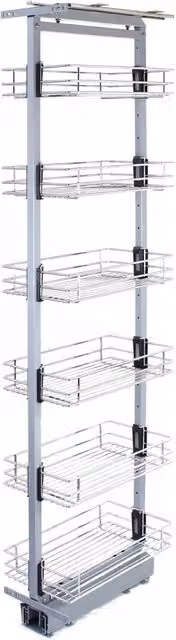 Colonna estraibile da cucina Monster Shop in acciaio inossidabile color argento con 6 cestelli, Altezza: 220 cm