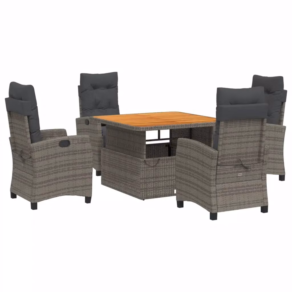 Set da Pranzo da Giardino vidaXL in Legno di Acacia Olio e Polyrattan Grigio e Marrone, 5 Pezzi – 2