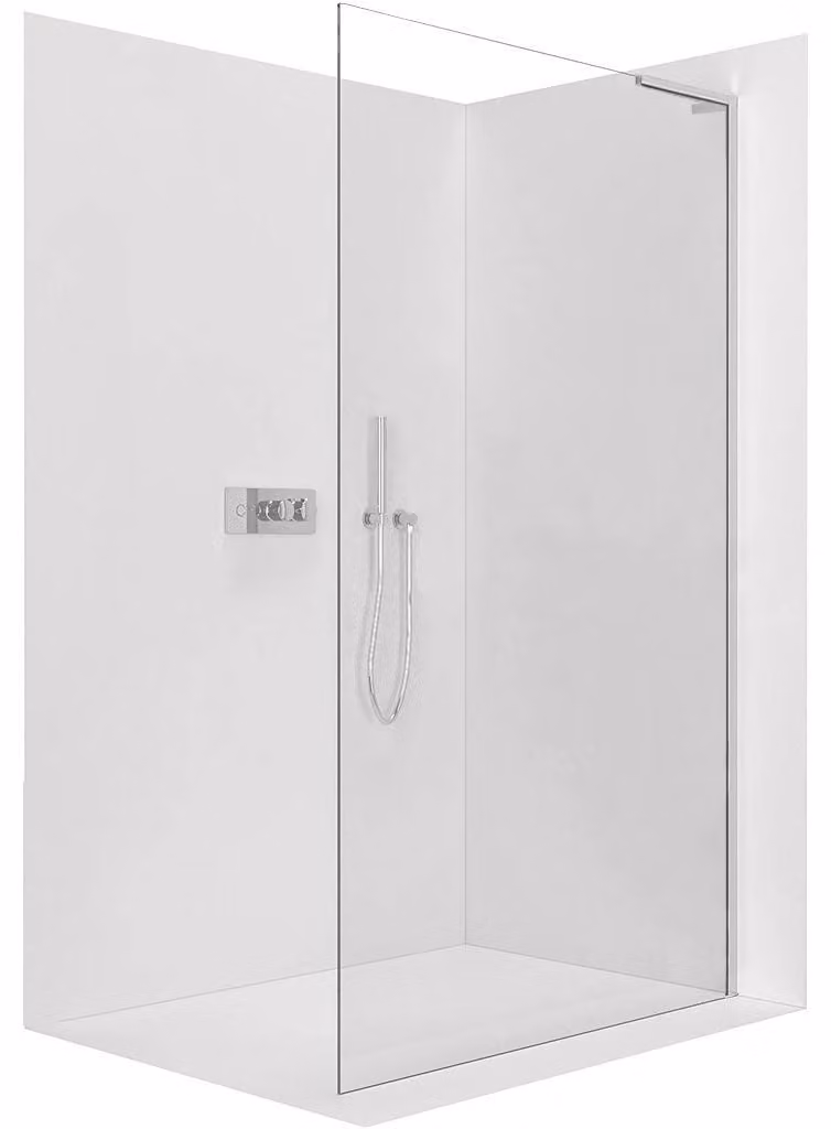 CERANO - Box doccia Walk-in Onyx con montante a L a destra - 8 mm - cromato, vetro trasparente - 140x200 cm