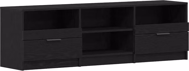 Mobile TV moderno in legno multistrato Rovere Nero con vani porta media, L 150 x P 33,5 x H 45 cm