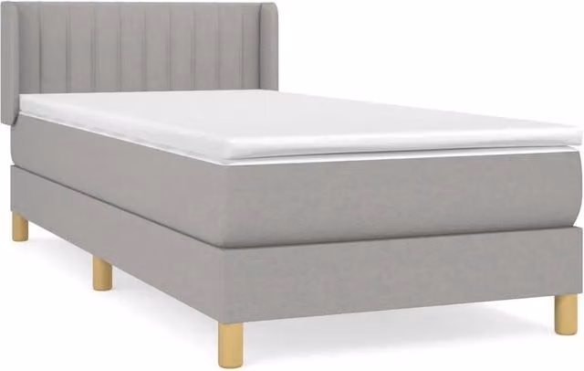 Letto singolo per adulti con materasso a molle e struttura imbottita in tessuto grigio e bianco, L/P/H: 90 x 200 x 40 cm – 1
