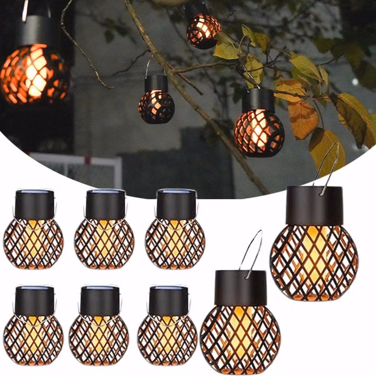 8 lampade solari da esterno – lanterne solari con effetto fiamma tremolante, ideali per giardino e decorazioni