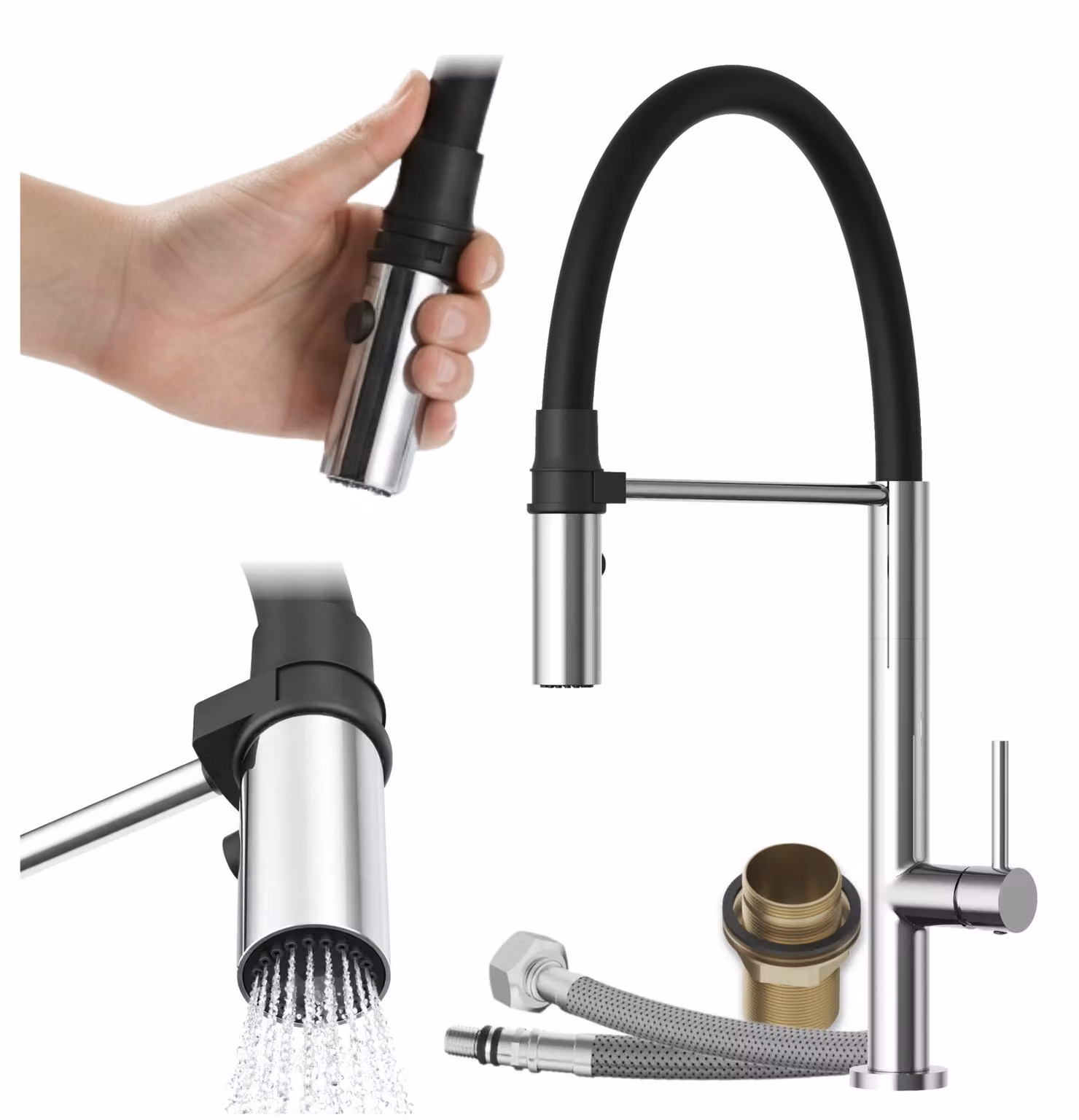 Granitan - Miscelatore cucina - Rubinetto cucina altezza 47 cm - Miscelatore lavello nero - SCALA