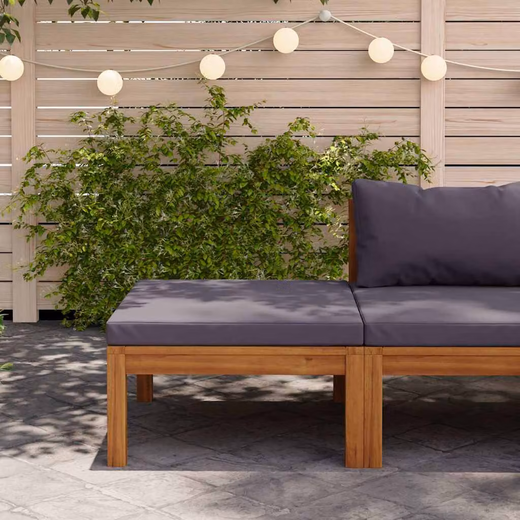 vidaXL Poggiapiedi con Cuscino in Legno di Acacia Trattato Grigio