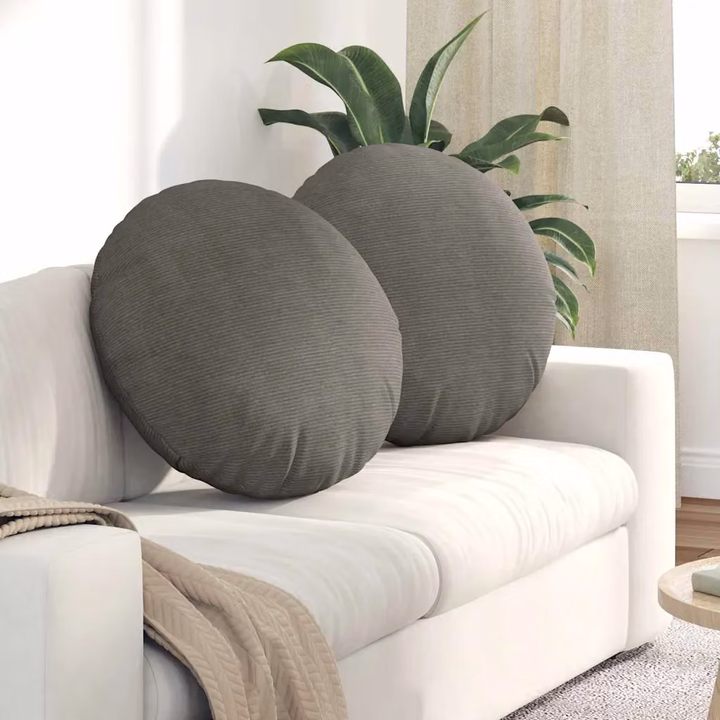 Set di 2 cuscini per seduta rotondi vidaXL in tessuto a coste grigio chiaro, Diametro: 60 cm