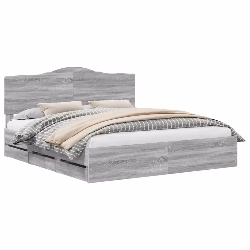 Letto moderno con cassetto vidaXL in legno grigio L/P/H: 200 x 200 x 206 cm – 2