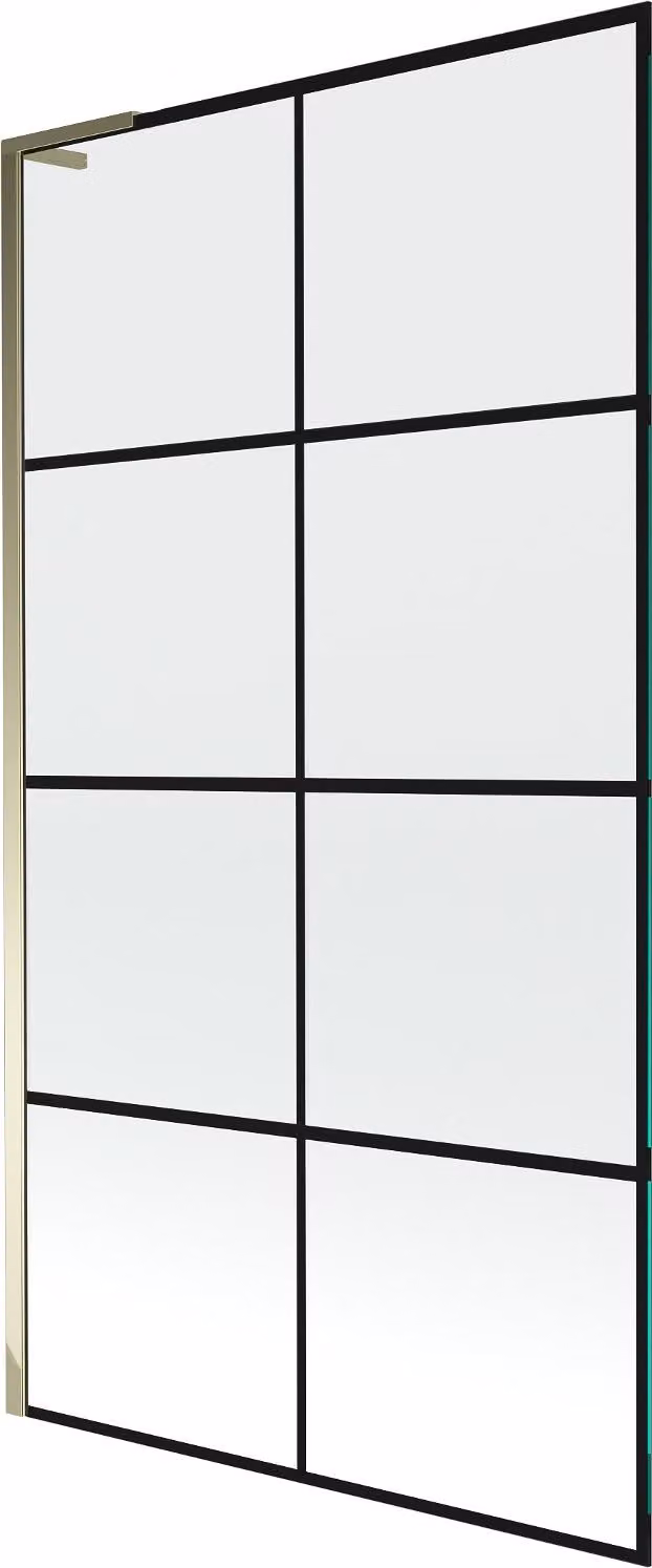 Mexen Next L parete divisoria da bagno a 1 anta 100 x 150 cm, griglia nera, oro - 895-100-000-03-77-50