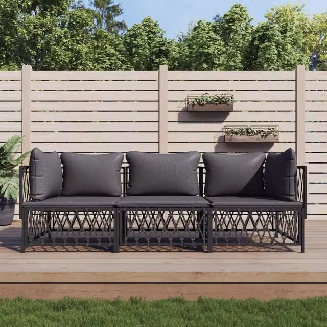 Set Salotto da Giardino a L vidaXL in Acciaio Antracite con Cuscini in Textilene e Schiuma – 1