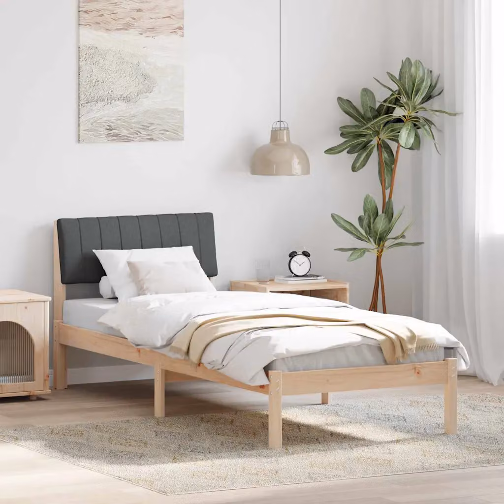 Struttura del letto minimalista vidaXL in legno di pino con doghe fisse, marrone e grigio, L/P/H: 190 x 80 x 80,5 cm