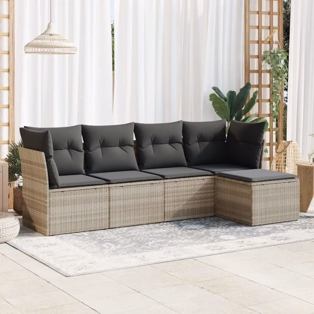 Maison Exclusive - Set Divano da Giardino 5pz con Cuscini Grigio Chiaro Polyrattan
