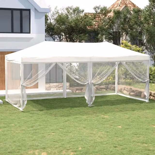 Tenda Gazebo Pieghevole per Feste con Pareti Laterali Bianca L: 6 m, P: 3 m, H: 2,44 m