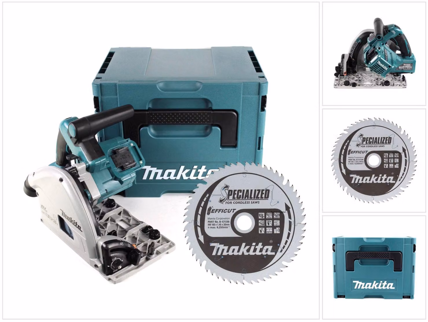 Sega ad immersione a batteria Makita DSP 600 ZJ 36 V (2x 18 V) senza spazzole + lama circolare EFFICUT + Makpac - senza batteria, senza caricabatterie