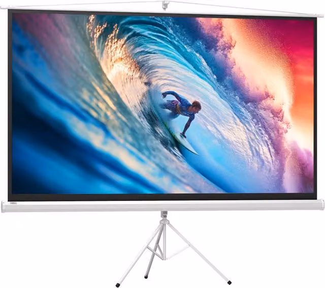 Telo per Proiettore Pieghevole da 100" con Treppiede Regolabile 235,8x8x136 cm in Plastica e Metallo Bianco