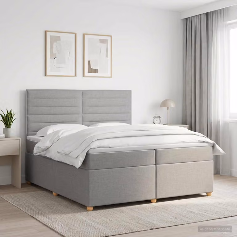 Letto box spring con materasso ibrido vidaXL Grigio e Bianco L/P/H: 200 x 200 x 140,5 cm