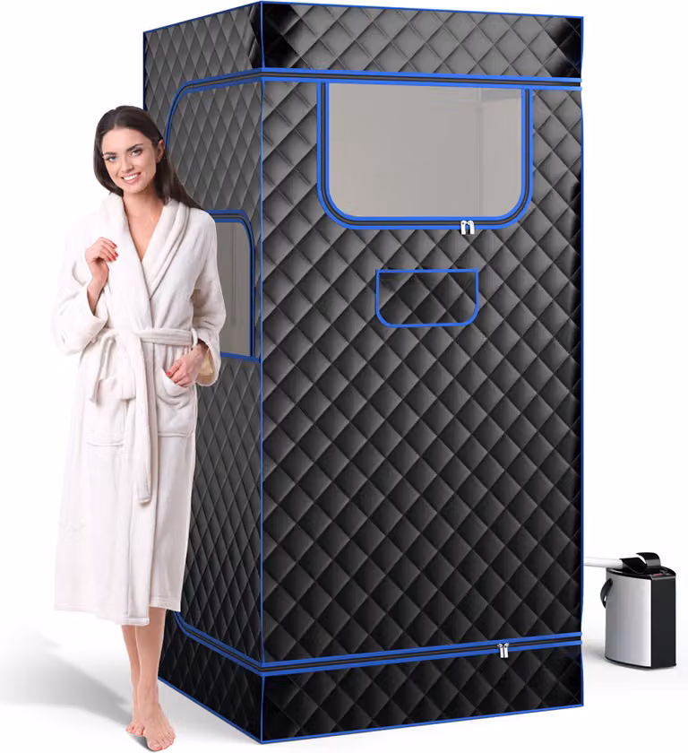 COSTWAY Sauna a vapore portatile per casa, box per sauna integrale con generatore di vapore da 3 litri, tenda sauna leggera per 1 persona, 91*91*183 cm