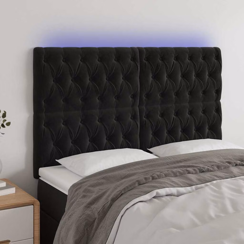 Testiera con LED e porta USB vidaXL in velluto nero L: 160 cm, P: 7 cm, H: 118-128 cm – 1