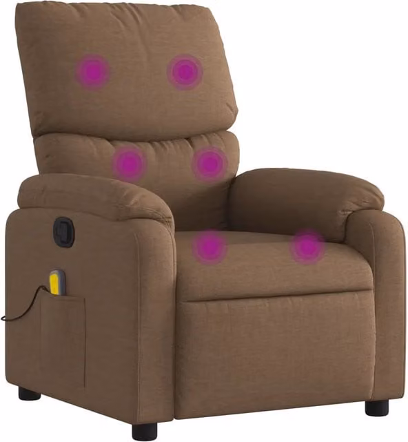 Poltrona Relax Reclinabile Moderna in Tessuto Marrone con Braccioli e Struttura in Metallo e Legno