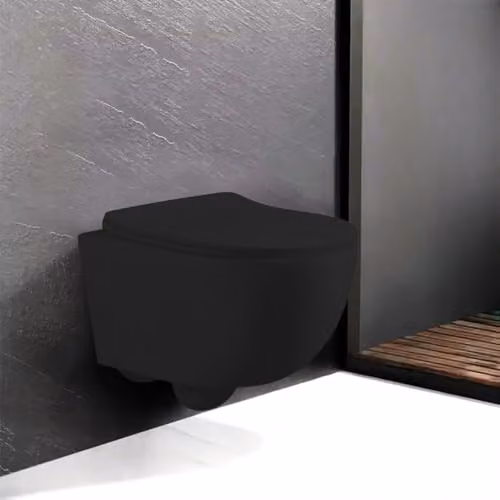 Vaso WC sospeso colore nero opaco senza brida con copriwater