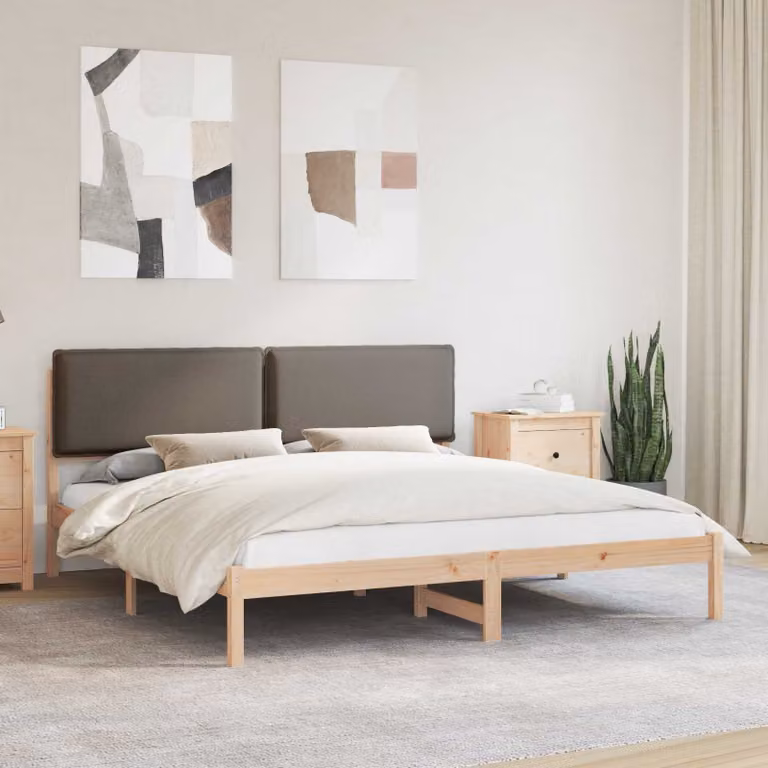 Letto con Testiera Rivestita in Tessuto e Pino Massello vidaXL, Colore Beige o Grigio, 200 x 200 cm