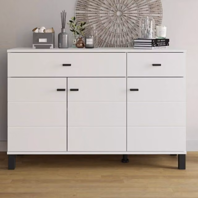 Madia Jerico DMORA Credenza con 2 Cassetti Bianco Opaco L 116 x P 35 x H 78 cm – 1