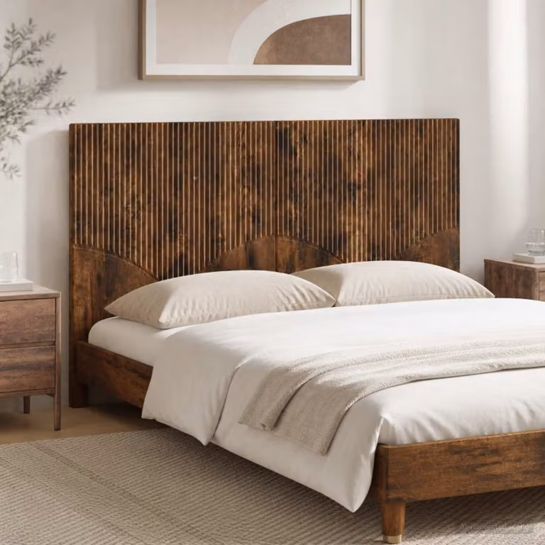 Testiera da muro vidaXL HOORN in legno ingegnerizzato Rovere Fumo con mensola integrata, L: 120 cm, H: 50 cm, P: 10,4 cm