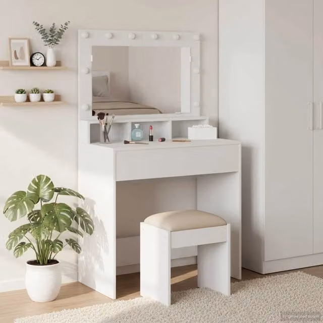 Tavolo da Trucco Moderno vidaXL Bianco in MDF Laccato Opaco L: 78,5 cm, P: 41 cm, H: 135 cm – 1