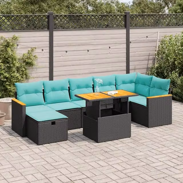 Set Divano da Giardino 8pz con Cuscini Grigio Polyrattan Acacia 3328121