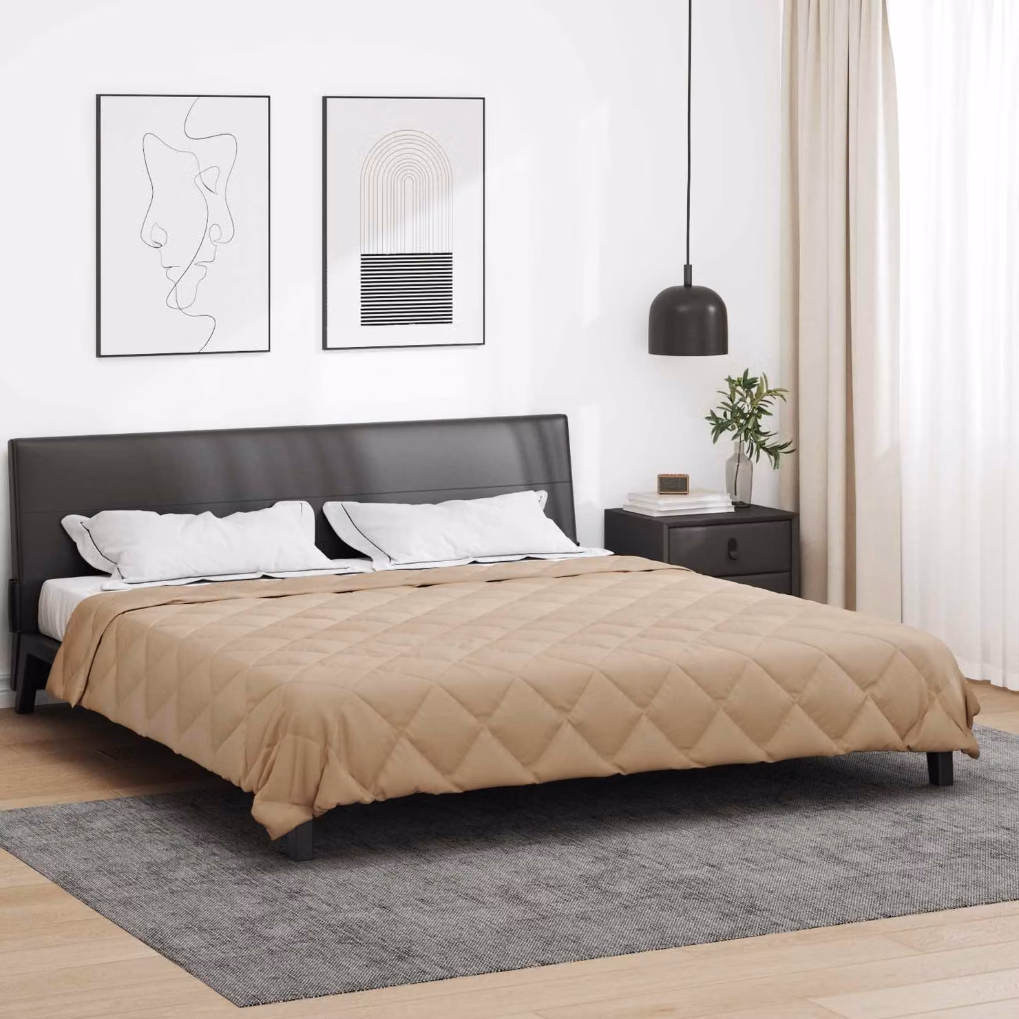 Piumone Completo Annuale vidaXL in Microfibra Traspirante e Anallergica, L/P: 200 x 220 cm, 300 gsm, Colore Beige/Grigio