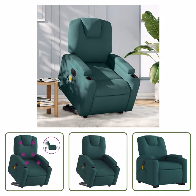 The Living Store Poltrona massaggiante elettrica con ausilio per la posizione eretta Tessuto verde scuro