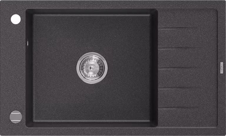 Mexen Elias lavello in granito 1-vasca con sgocciolatoio 795 x 480 mm, nero maculato, sifone cromato - 6511791005-76