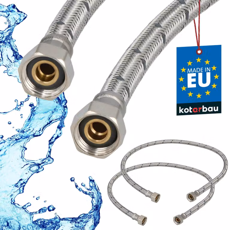 KOTARBAU® 2 Pezzi Tubo Flessibile per Rubinetto 3/8" x 3/8" Rivestito in Acciaio Inox 90 cm Tubo Flessibile per Rubinetto Cucina Argento
