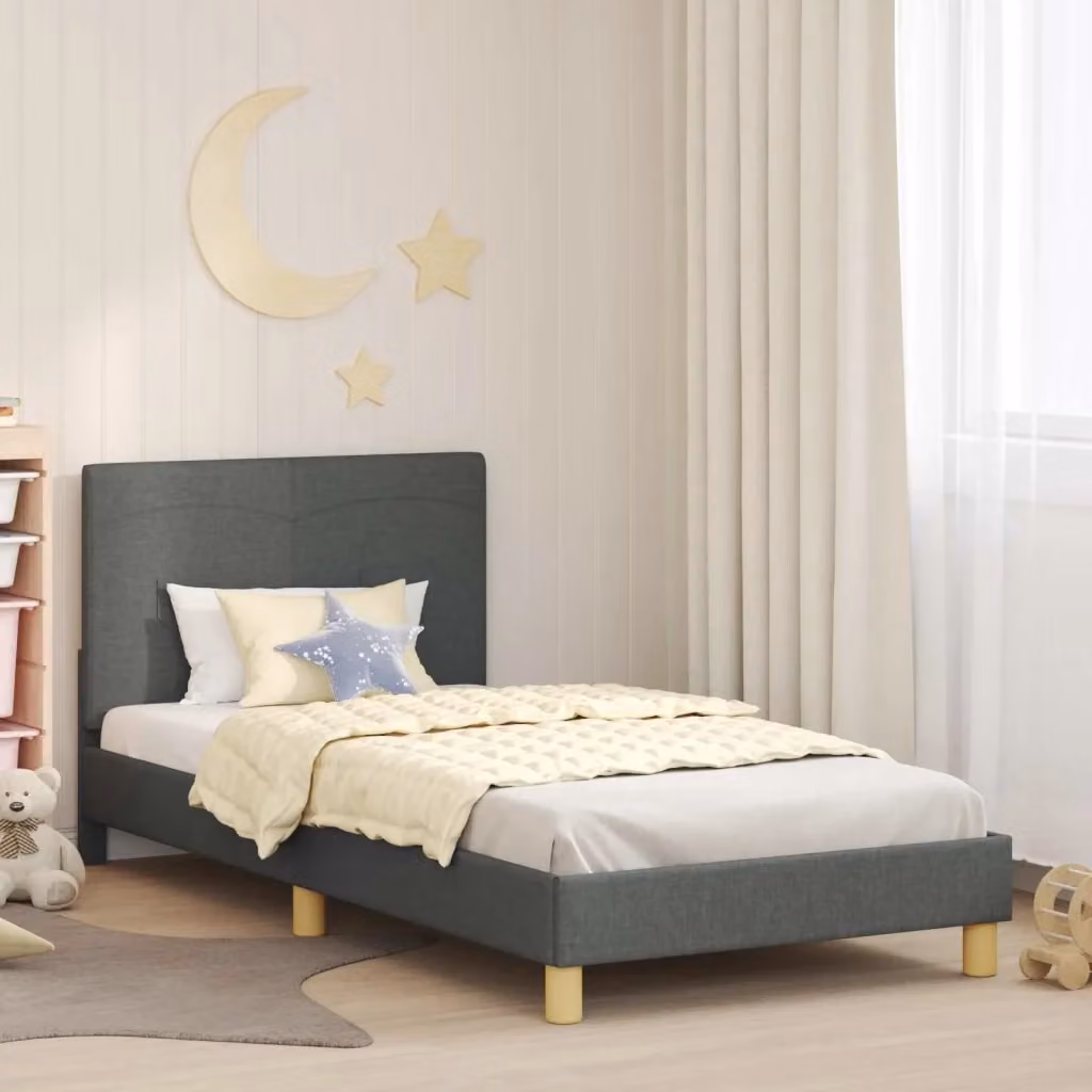 Letto moderno per bambini DESIGN IN in tessuto grigio con ripiani laterali L/P/H: 198 x 94 x 90 cm – 2
