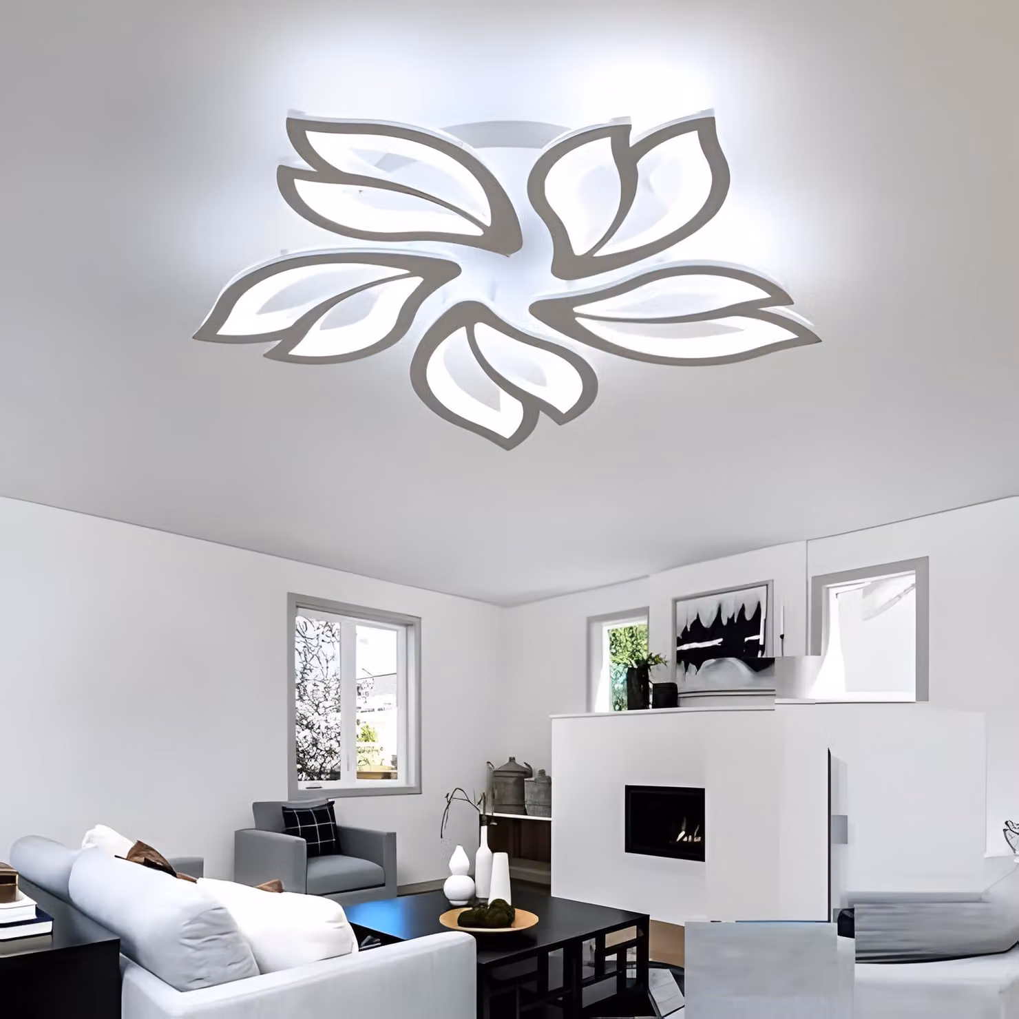 Lampadario a LED moderno, 65W, 5 luci, design a petalo
