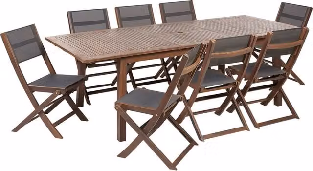 Set da pranzo da giardino Beliani in legno di acacia marrone scuro con tavolo rettangolare estensibile e 8 sedie, 9 pezzi