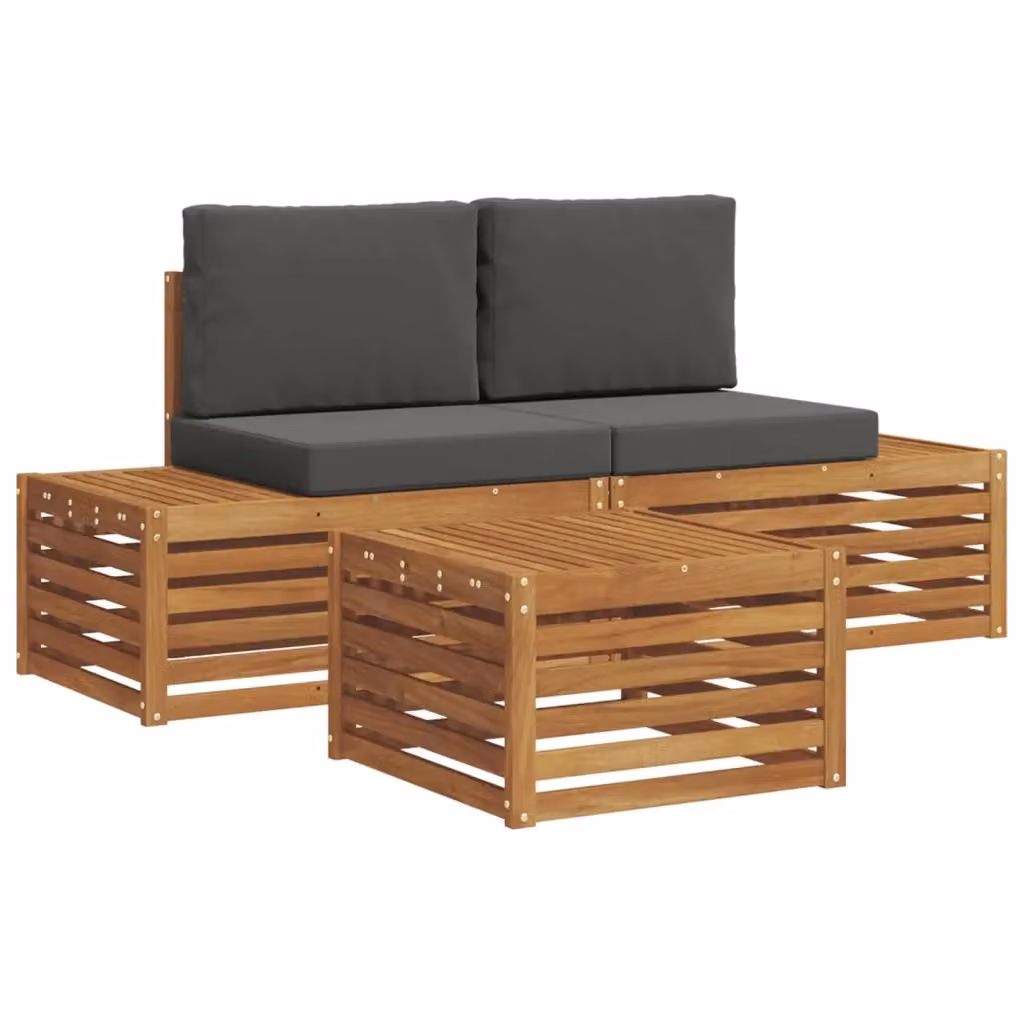 Set di divani da esterno per giardino e terrazza in legno di acacia color naturale e antracite L/P/H: 59 x 59 x 37 cm – 2