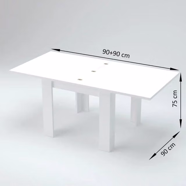 Tavolo da pranzo allungabile a libro 90x90-180cm legno bianco Jesi Liber