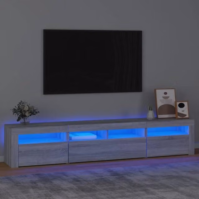 Mobile Porta TV Moderno vidaXL con Luci LED Integrate Grigio L: 210 cm, P: 35 cm, H: 40 cm – 1