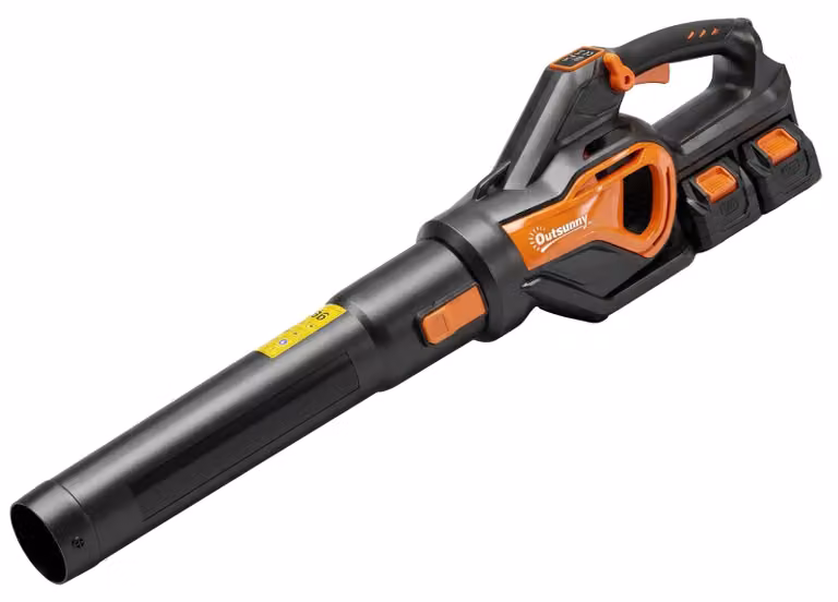 Soffiatore a batteria, 20 V, con 2 batterie da 4 Ah e caricabatterie | Colore: arancione e nero | Dimensioni: 22x102x16 cm